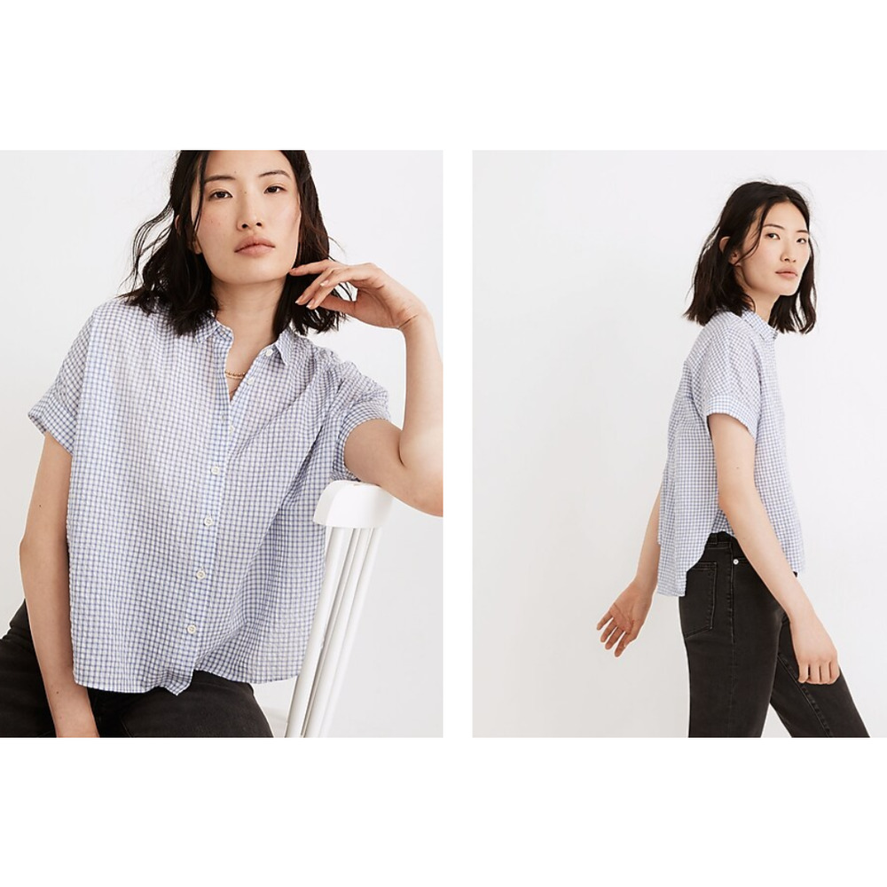 Madewell Blue and White Gingham Button-Down Shirt